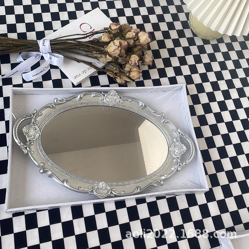 Europäischer Stil Retro Schminkspiegel Tablett Schminktisch Schmuck Kosmetik Parfüm Aufbewahrungstablett Dekoration Display Heimschmuck