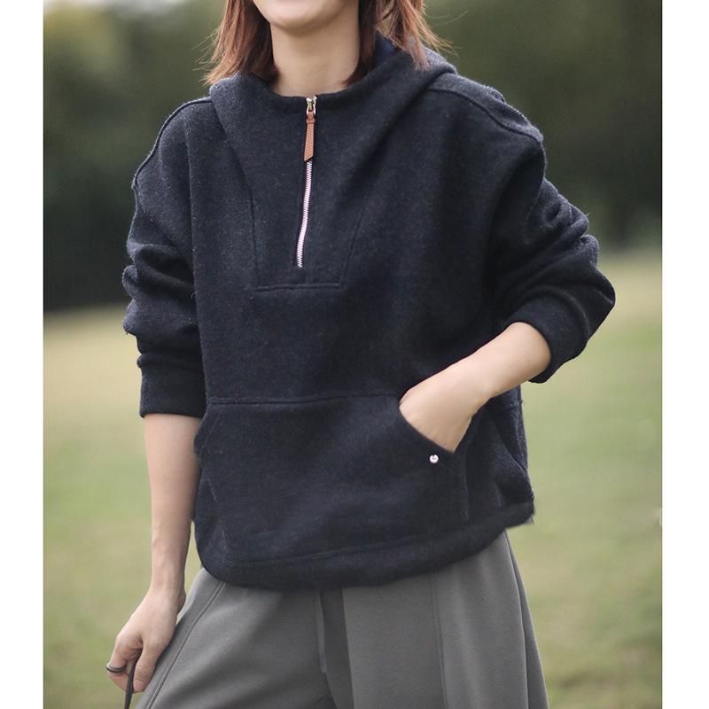 Women's Plus Velvet Thickened Hooded Sweatshirt - Autumn/Winter Casual Loose Slimming Fleece Top