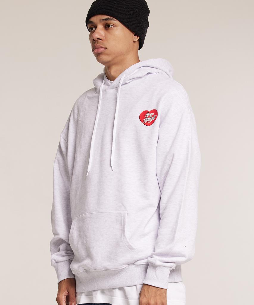 Human Highlight Small Heart Hoodie Light Gray Red
