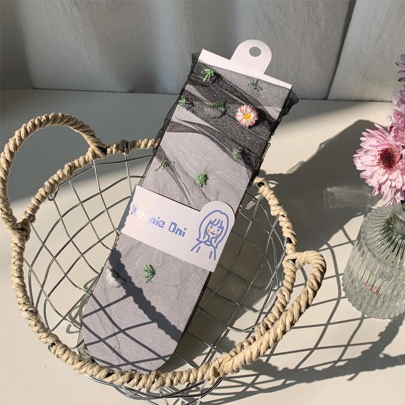 Mesh Socks Children'S Sweet And Fresh Little Daisy Girl Socks Summer Ultra-Thin Transparent Embroidered Tube Socks Stockings