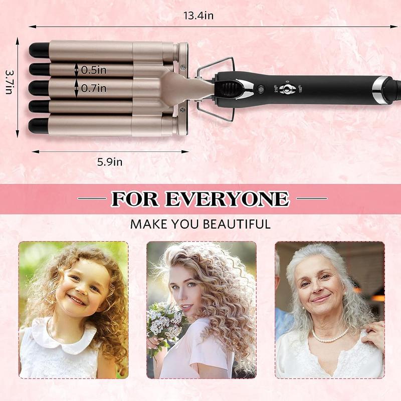 Professional Salon Dual Voltage Hair Curler Wavy Tourmaline Wave Maker 5 Barrels Curling Iron LCD Temperature PTC Ceramic