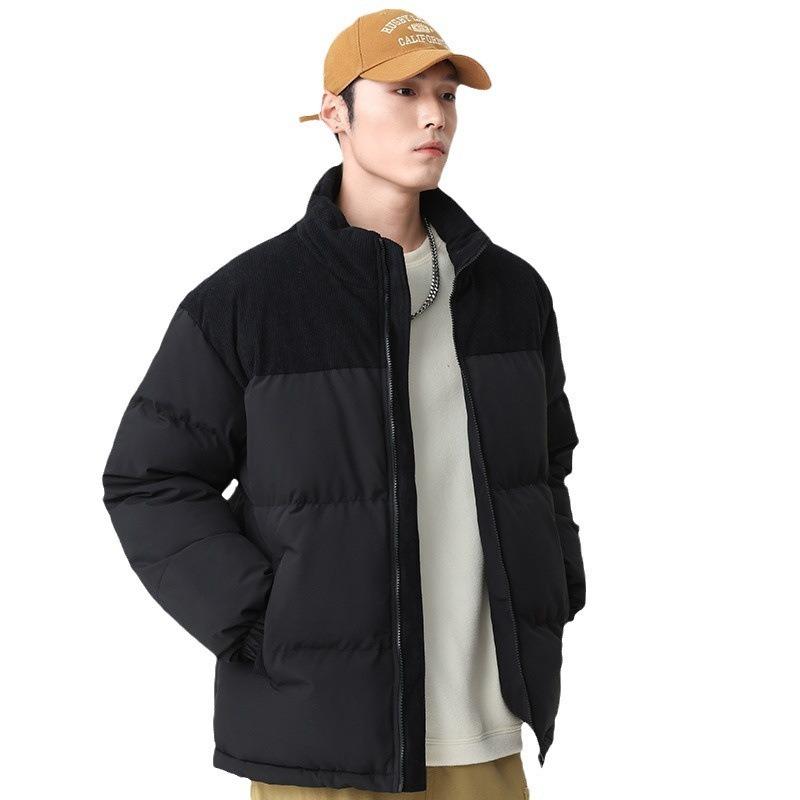 Men's Cotton-padded Clothes Winter New Trend Splicing Thickened Cotton-padded Jackets Warm Couple Jackets Loose Stand-up Collar Bread Clothes