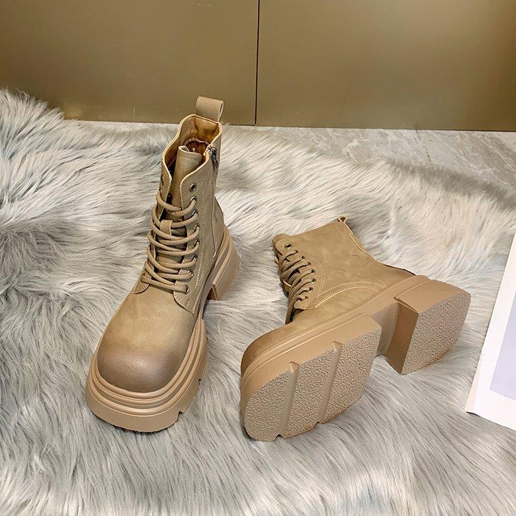 

Женские ботинки Мартин на толстой подошве 2025 новая летняя универсальная модная британский стиль на высокой толстой платформе ботинки-локомотивы до щиколотки 40 хаки