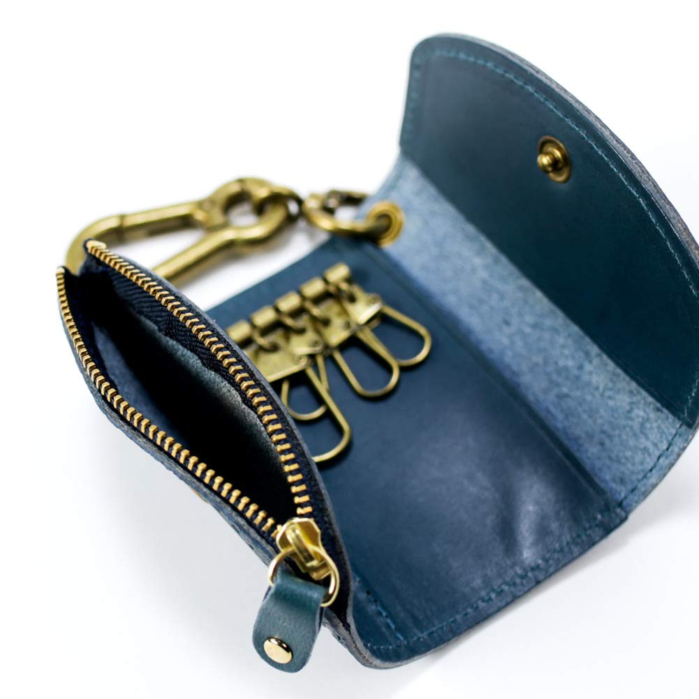 VINCENT CRAFTED Made in Japan Tochigi Leather Paisley Carabiner Key Case & Coin Case PAOLO Keychain for Women and Men <V1 PAOLO Navy>