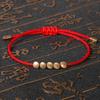 2Pcs Tibetan Copper Beads Bracelet Adjustable Handmade Buddhist Lucky Knot Red+Black Cord Bracelet for Women Men