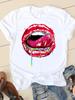 Clothing Summer Short Sleeve Watercolor Lip Sexy New Ladies Casual Unisex Fashion Graphic Tee Tshirts Female T Shirt Clothes