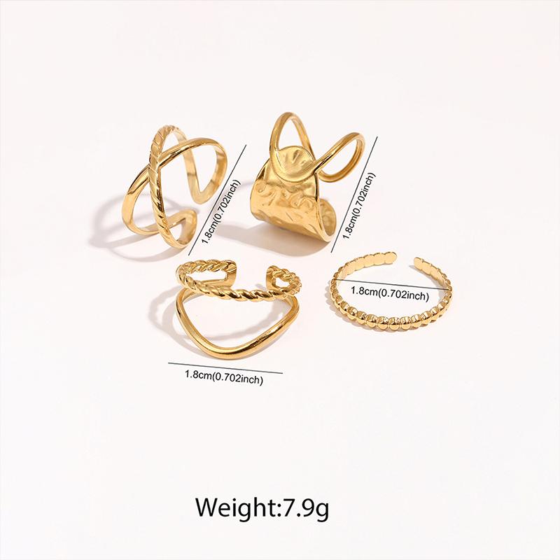 Stainless Steel Cross Geometric Open Ring Set for Women Hip-Hop Twisted Metal Lines Stacked Rings Personality Party Jewelry Gift