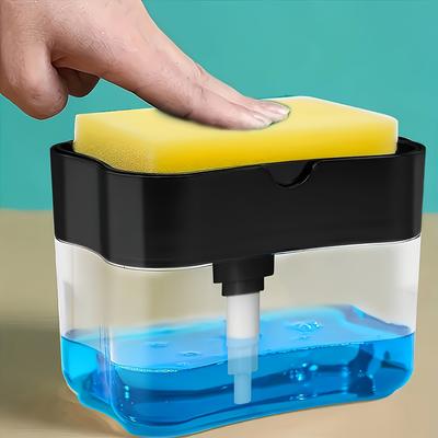 1pc Press Type Dish Soap Dispenser, Battery-Free, Manual Pump, Kitchen Dishwashing Station, Sponge Holder
