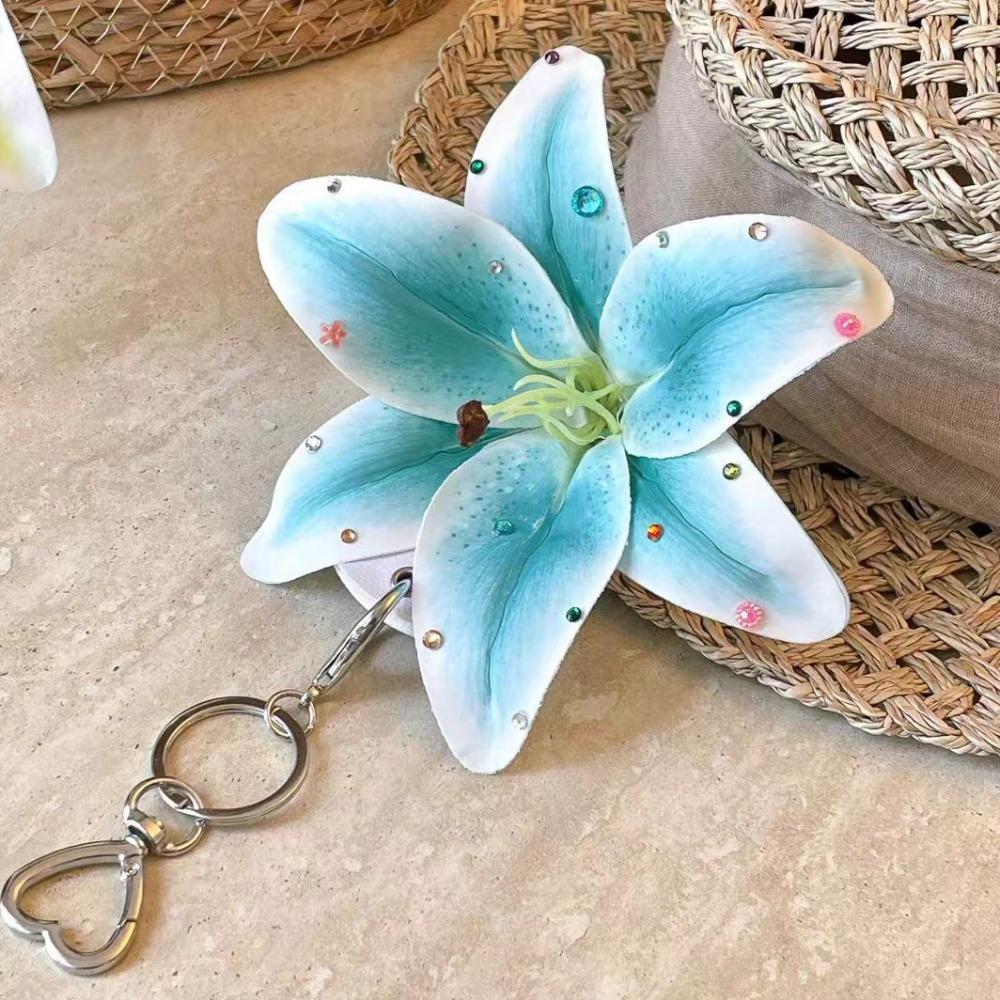 Punk Lilium Brownii Flower Pendant Rivet Bag Charm Lovely Colorful Rhinestone Keychain Spicy Girl Style 8