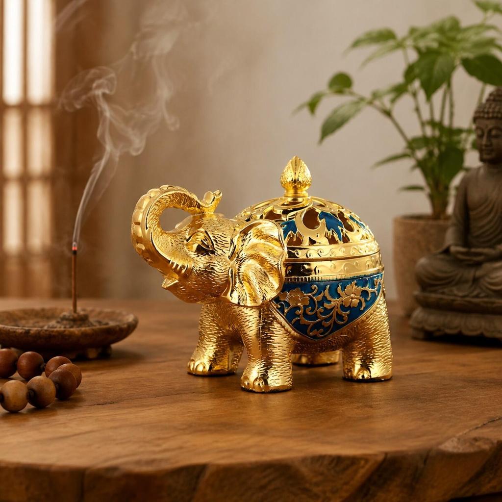 Elephant Incense Burner with Domed Lid Decorative