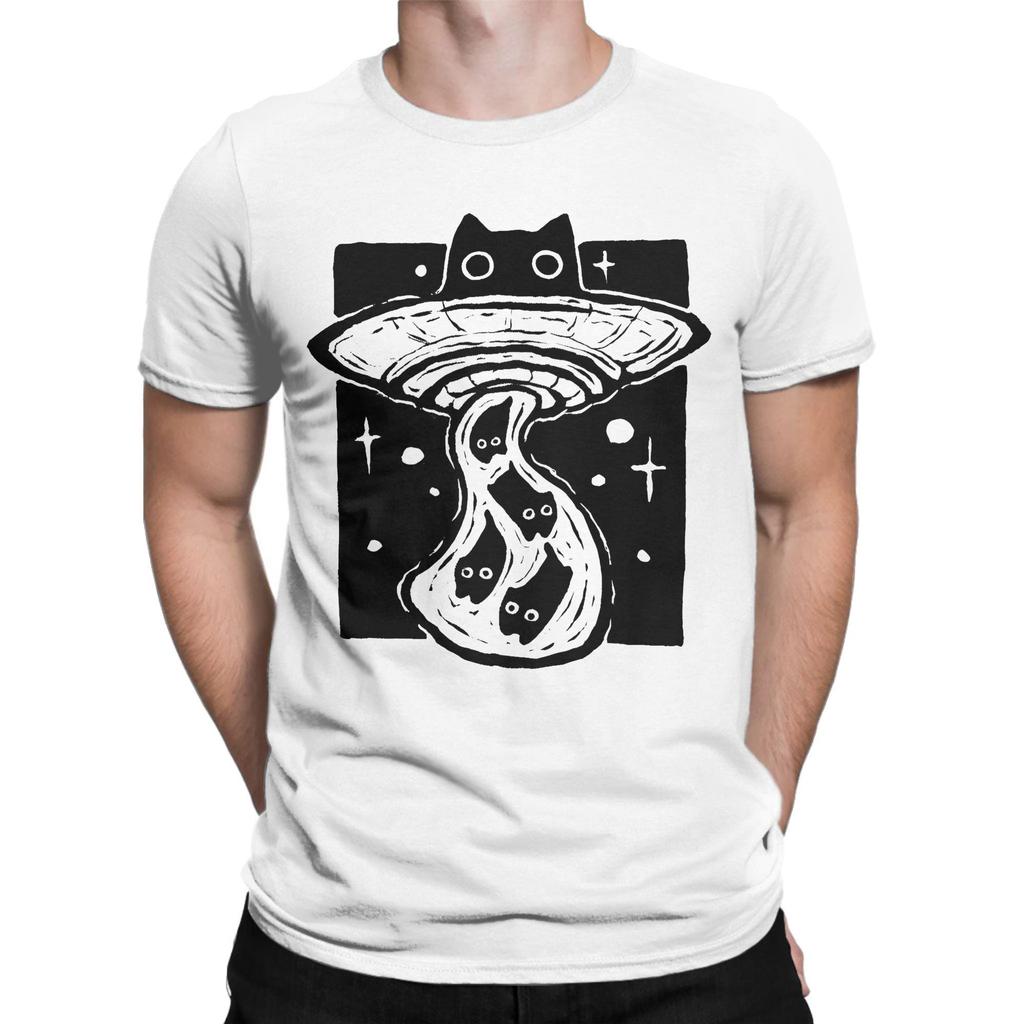 Herren Cartoon Katze Gruppe Aufdruck T-Shirt Baumwolle Kleidung Lustiges Kurzarm Rundhals T-Shirt Geschenkidee T-Shirts