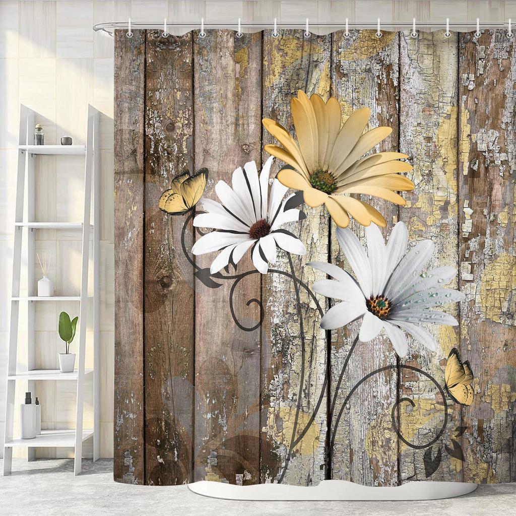 Chrysanthemum 3D Print Waterproof Polyester Shower Curtain