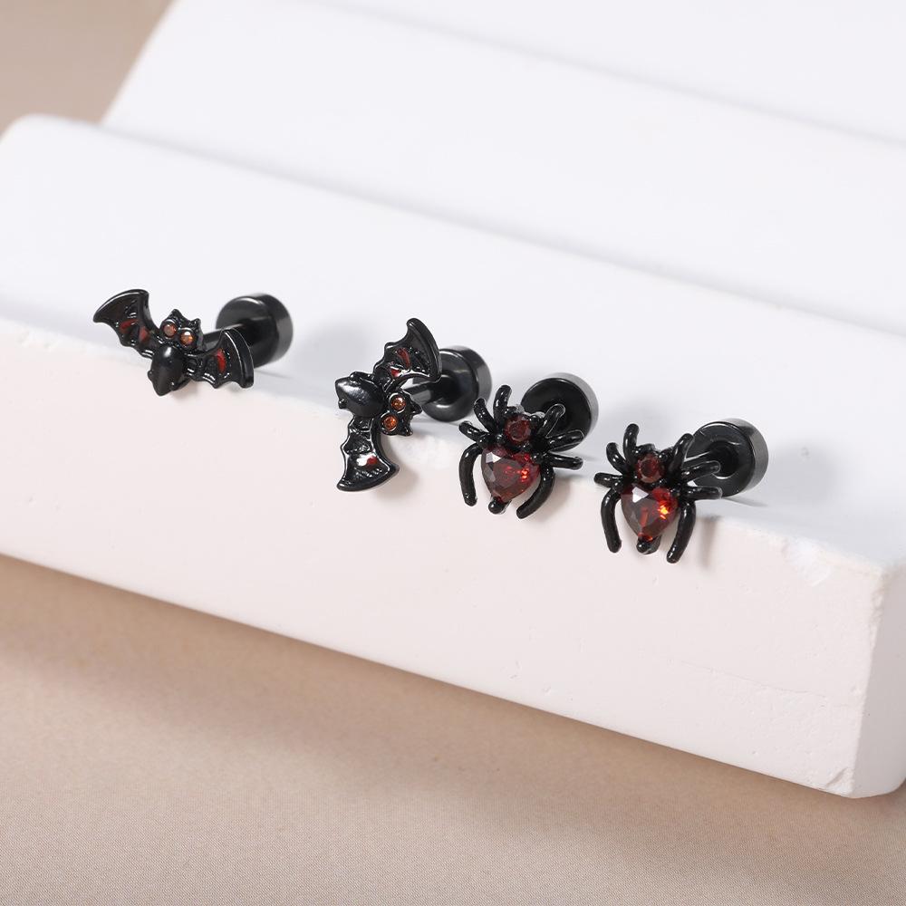 Halloween ear bone stud with stainless steel threaded spider bat ear stud