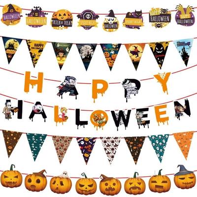 Decorative Happy Halloween Paper Banner Paper Hanging Halloween Triangle Pulling Flag Pumpkin/Ghost/Witch/Letter 3.5M