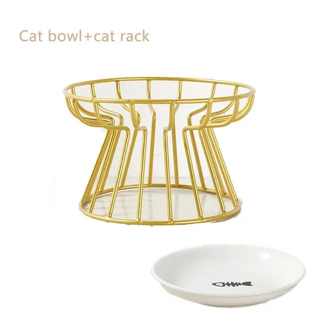 Ceramic Pet Cat Bowl With Metal Stand Pet Dog Food Snacks Feeding Elevated Feeder Kitten Puppy Dish Dog Supplies Cat Accessories