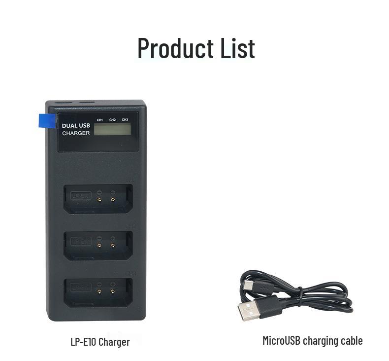 Triple-Slot Charger for Canon EOS 1300D 1100D 1200D 1500D 3000D Cameras (LPE10)