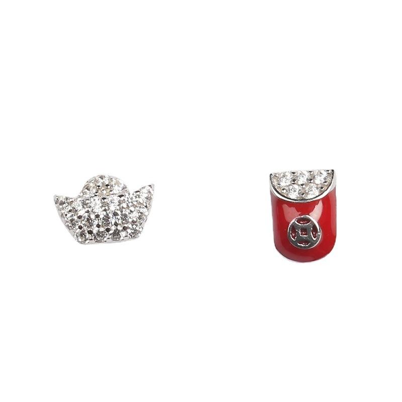 

Простые асимметричные серьги-гвоздики с красными бриллиантами, универсальные серьги-гвоздики в форме короны для женщин