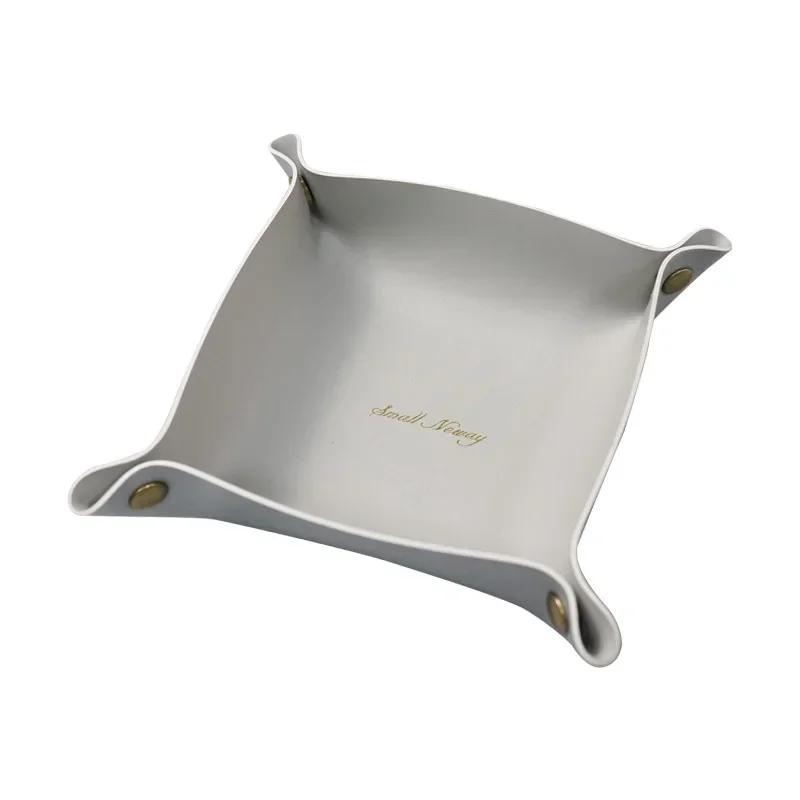 Nordic Leather Desktop Storage Tray Pu Leather Jewelry Cosmetic Key Storage Tray Desktop Folding Organizer Storage Box For Home