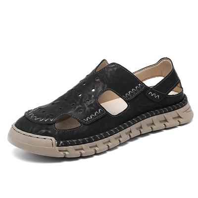 Summer New Arrival Handmade Leather Outdoor Men's Sandals Breathable Slip-On Casual Shoes Round Toe Rubber Outsole Sandals