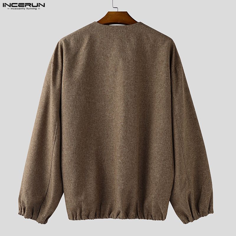 INCERUN Oversized Men Long Sleeve One Button Casual Loose Cardigan Thin Kimono Tops