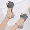 Fashion bling bling thin high heels sandals summer women party shoes glitter sequins peep toe cover heel sandales sexy creepers platform