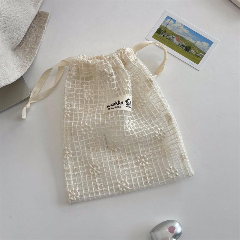 

mesh lace embroidery daisy storage bag bundle mouth bag travel skin care products sub-bagging sundries storage bag