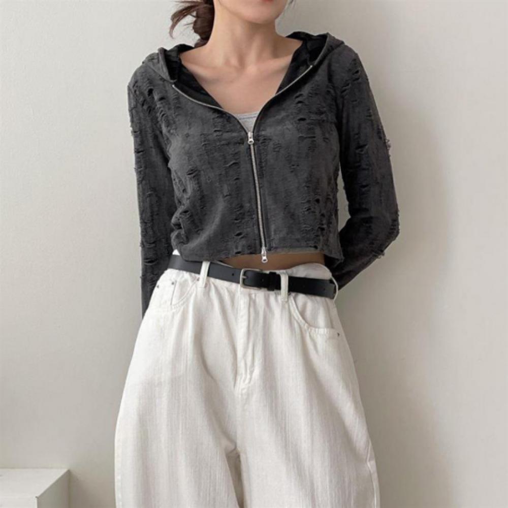 New ArrivalS Open Run Women S Damage Crop Hoodie Long Sleeve Zip Up