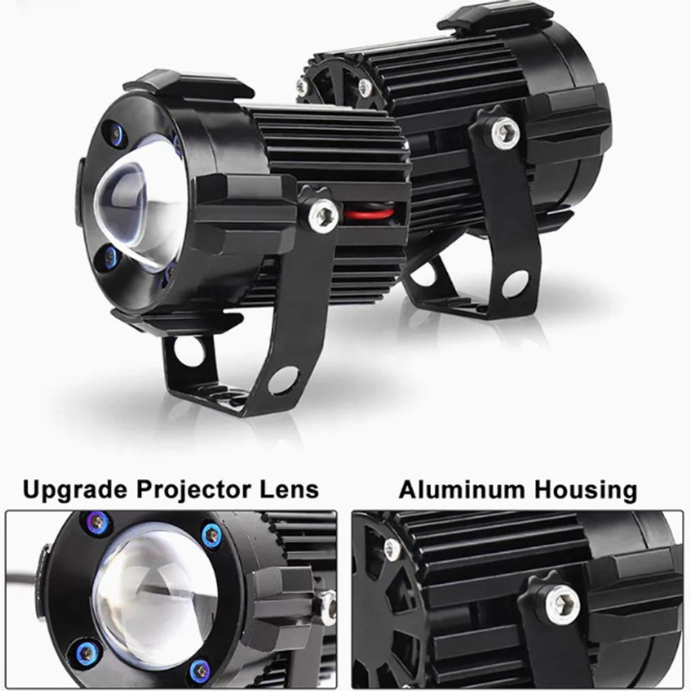 2Pcs Motorcycle LED Spotlight Aluminum Shell White Yellow Light High Power Headlight with Cooling Fan