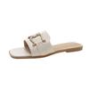 Fashion Women Wearing Flat Slippers 2025 Summer New Simple Large Size Metal Buckle Temperament Word Fairy Wind Sandals