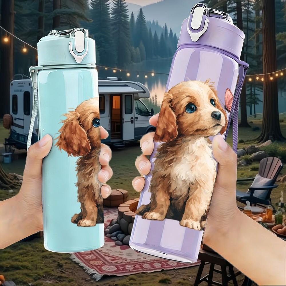 1PZ Adorabile Cucciolo di Cane 750ml Colore Plastica Borraccia Sportiva Anti-perdita Tappo a Flip con Cannuccia Adatta per Sport Ufficio Uso Domestico