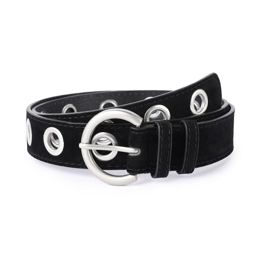 Big Buttonhole Suede Leather Belt Luxury Design Retro Waistband Women Waist Belt  Jeans Decoration чёрный