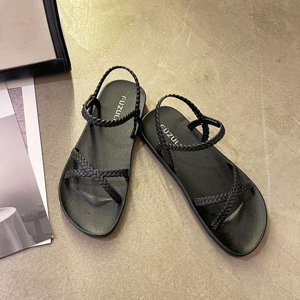 Comfortable Open-toed Women's Flat Sandals Korean Style Fashion Roman Beach Shoes Woven Cross Band Casual Sandals for Summer