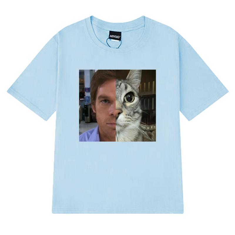 Hot Sale Dexter Morgan Funny Cat Tshirts Unisex Women Oversized short sleeve T shirt Unisex black 100 Cotton clothing streetwear S