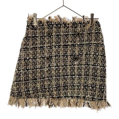 Unused Epine Check Tweed Mini Skirt M Beige X Black Fringe Tagged Women Used