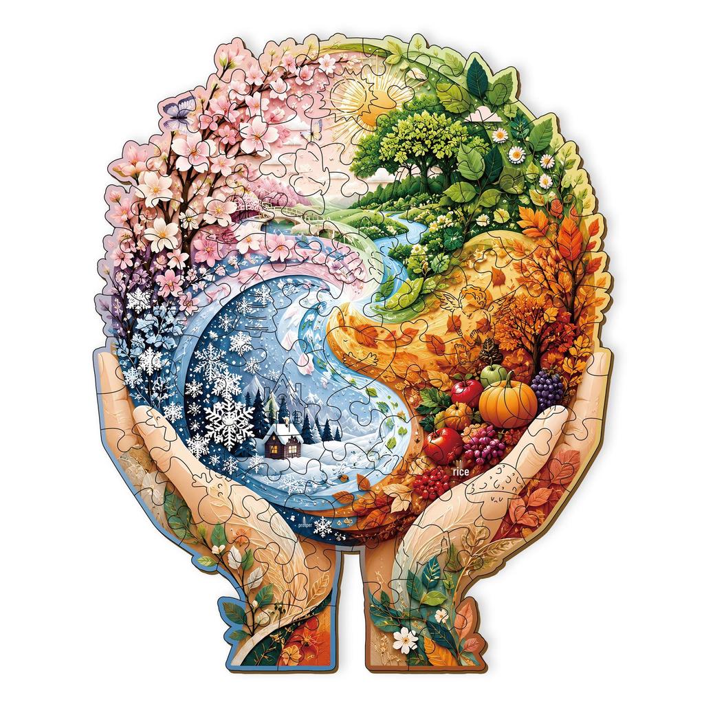 Wacocetoy Guardian Series: High-Difficulty Four Seasons Irregular Shape Wooden Jigsaw Puzzle for Adults