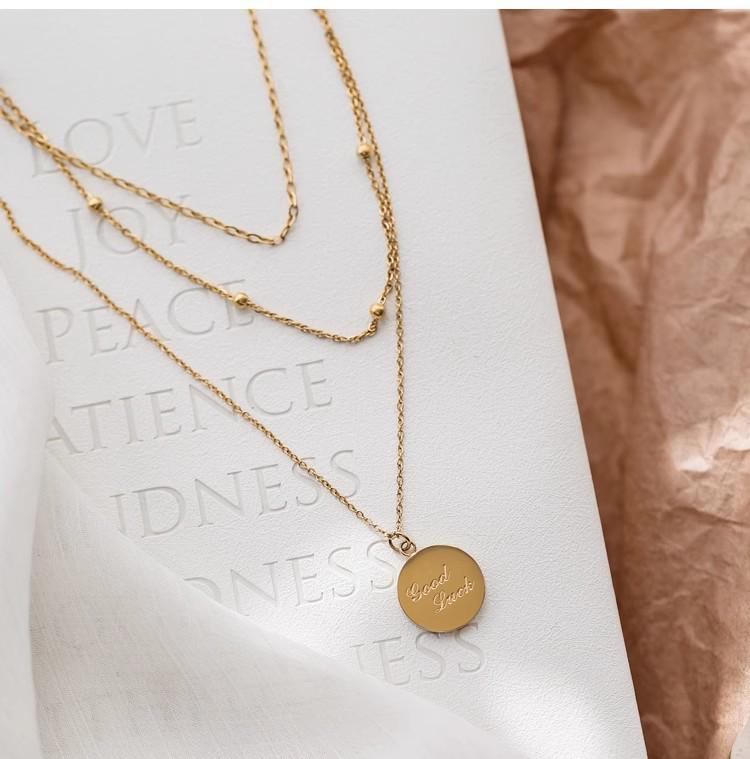 Goodluck Multilayer Light Gold Necklace - European/American Style Titanium Steel Women's Clavicle Sweater Chain
