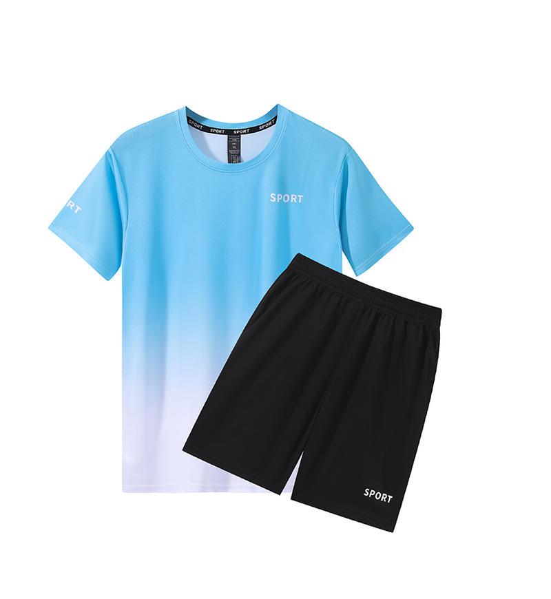 

Унисекс быстросохнущий спортивный комплект: Дышащие футболка с коротким рукавом и шорты для бега и тренировок 4XL небесно-голубой