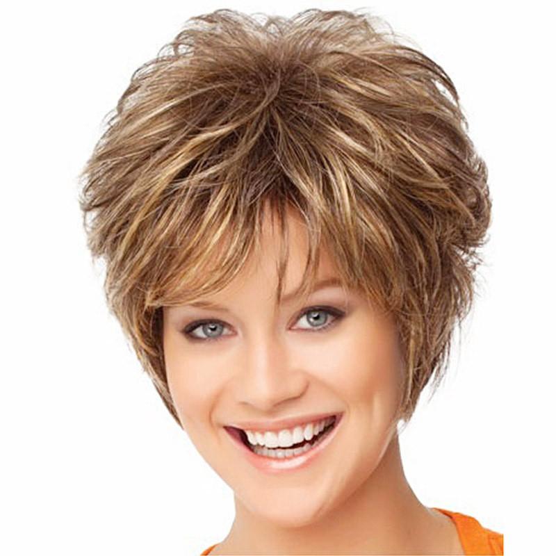 Short Curly Synthetic Wig Women Heat-Resistant Fiber Adjustable Bangs Any Face Shape Light Brown Dark