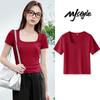 Damen U-Ausschnitt Slim Fit Kurzarm T-Shirt