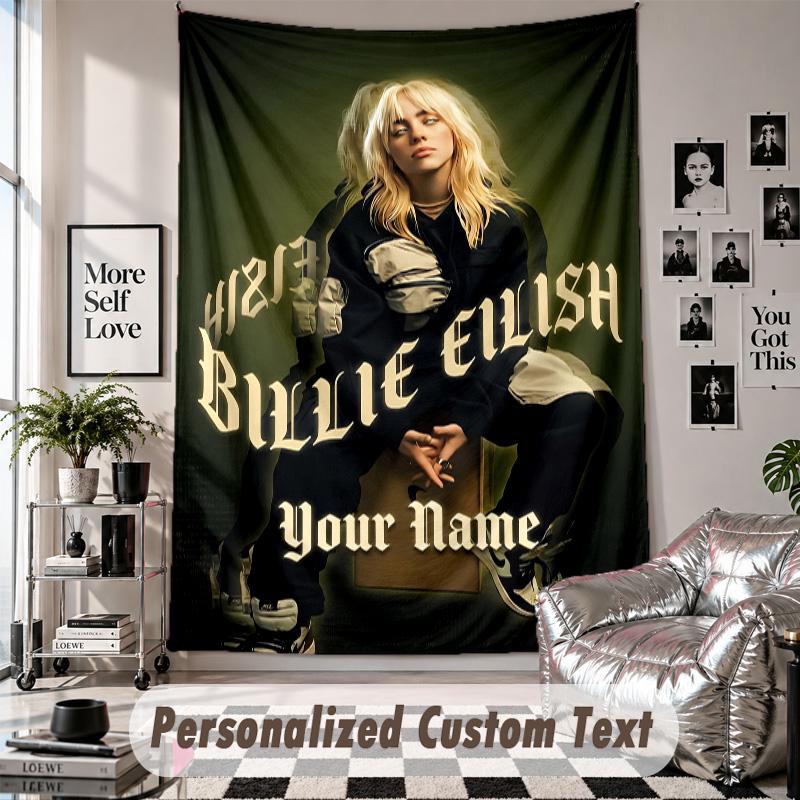 Wall Hanging Tapestry With Custom Name & Text, Billie Eilish Decorative Tapestry For Bedroom