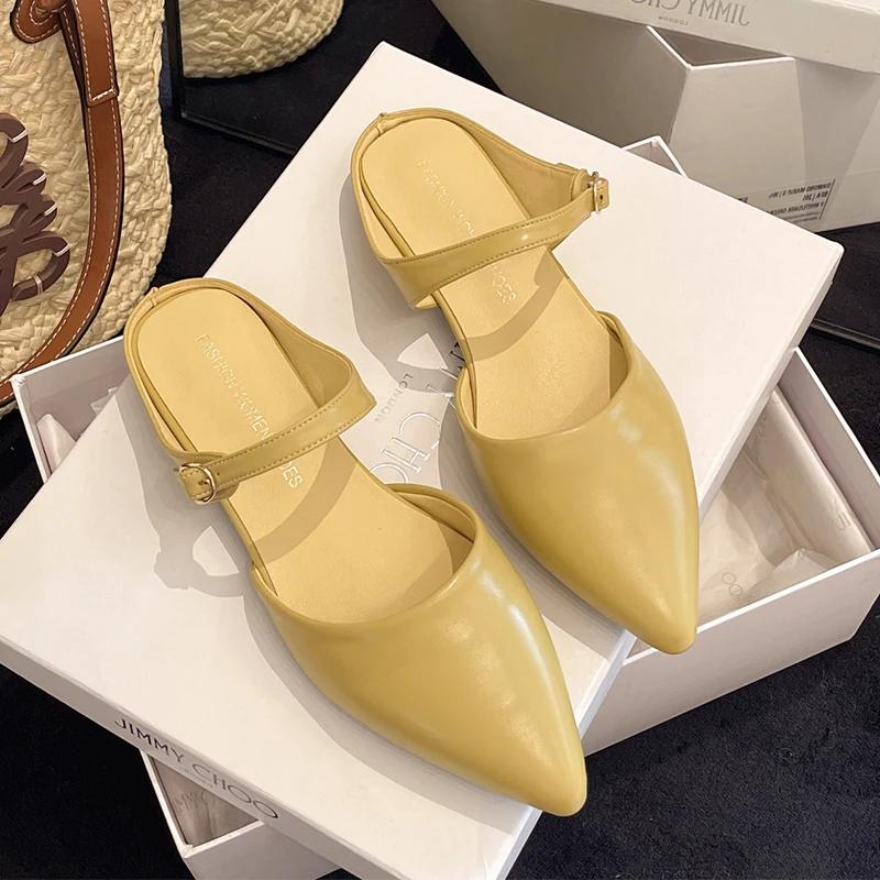 

Модные балетки Женские тапочки Острый носок Сексуальные мюли Летние сандалии Женские 2025 Мода Новый дизайнер Слингбэки Шлепанцы Женская обувь 35 жёлтый