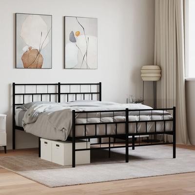 Vidaxl Metal Bed Frame with Headboard and Footboard, Black, 140X190Cm
