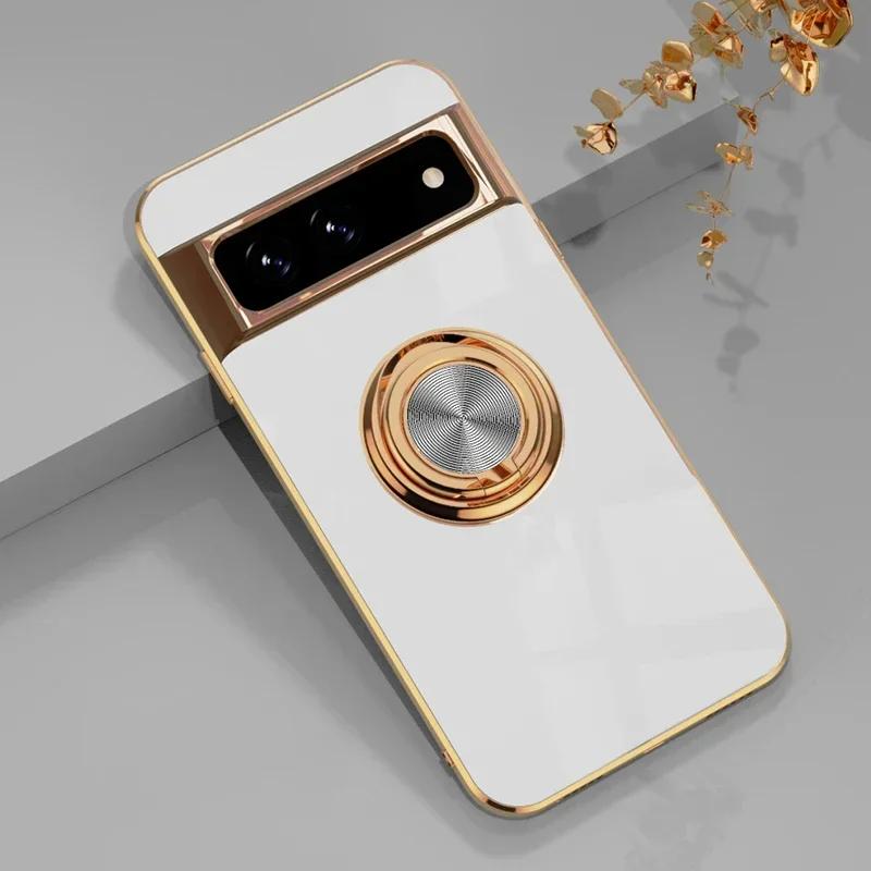 Stylowe etui z powłoką, miękki silikon, odporne na wstrząsy, do Google Pixel 10 9 8 7 Pro XL 9A 8A 7A, z magnetycznym uchwytem-pierścieniem samochodowym, osłona ochronna
