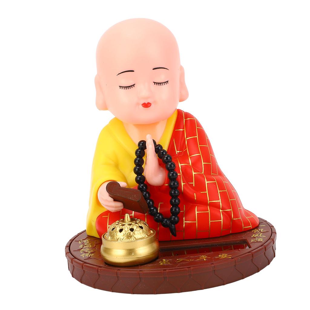 Little Monk Figurine Solar Powered Auto Nodding Little Monk Statue for Office Desk Car Dashboard