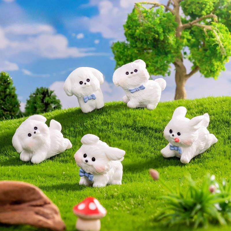 Cute White Running Puppy 3D Resin Figurine Pet Dog Bichon Frise Desktop Decoration Garden Moss Miniatures Sence DIY Decoration