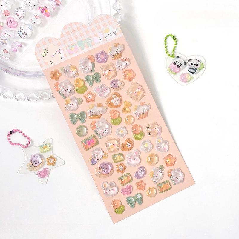 Cute 3D Crystal Stickers Cartoon Relief Decals for DIY Journaling Scrapbooking Puffy Sticker for Phone Laptop Kawaii Supplies