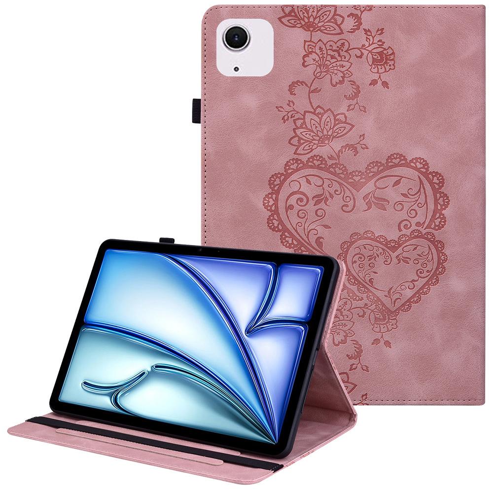 For iPad Air 11 (2025)/(2024) Leather Case Heart Imprint Foldable Stand Card Slot Stylus Holder Tablet Cover