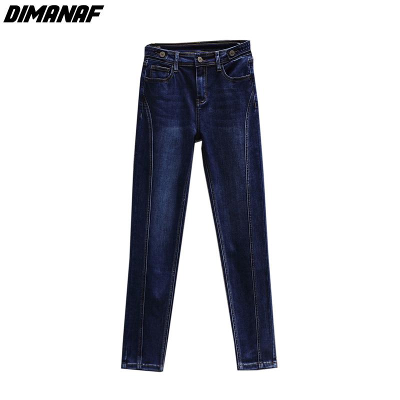 DIMANAF 2024 Neue Übergrößen Jeans Herbst Damen Patchwork Basic Elastische Hose Locker Lässig Damen Hose Blaue Hose 5XL