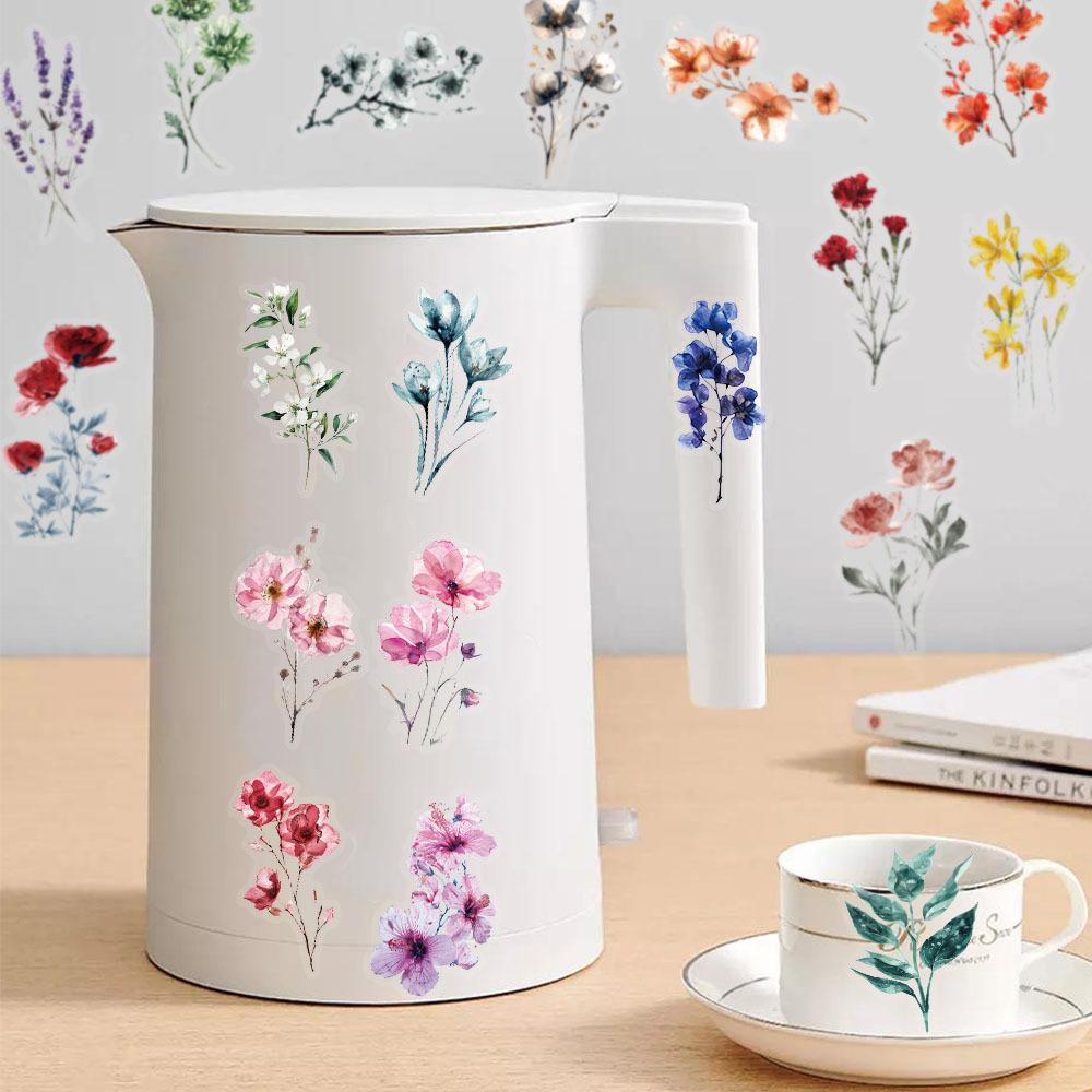 50pcs Ink Flower Sticker Transparent Brochure Flower Material Decorative Guitar Notebook Stickers Home Decoration Craft Projects