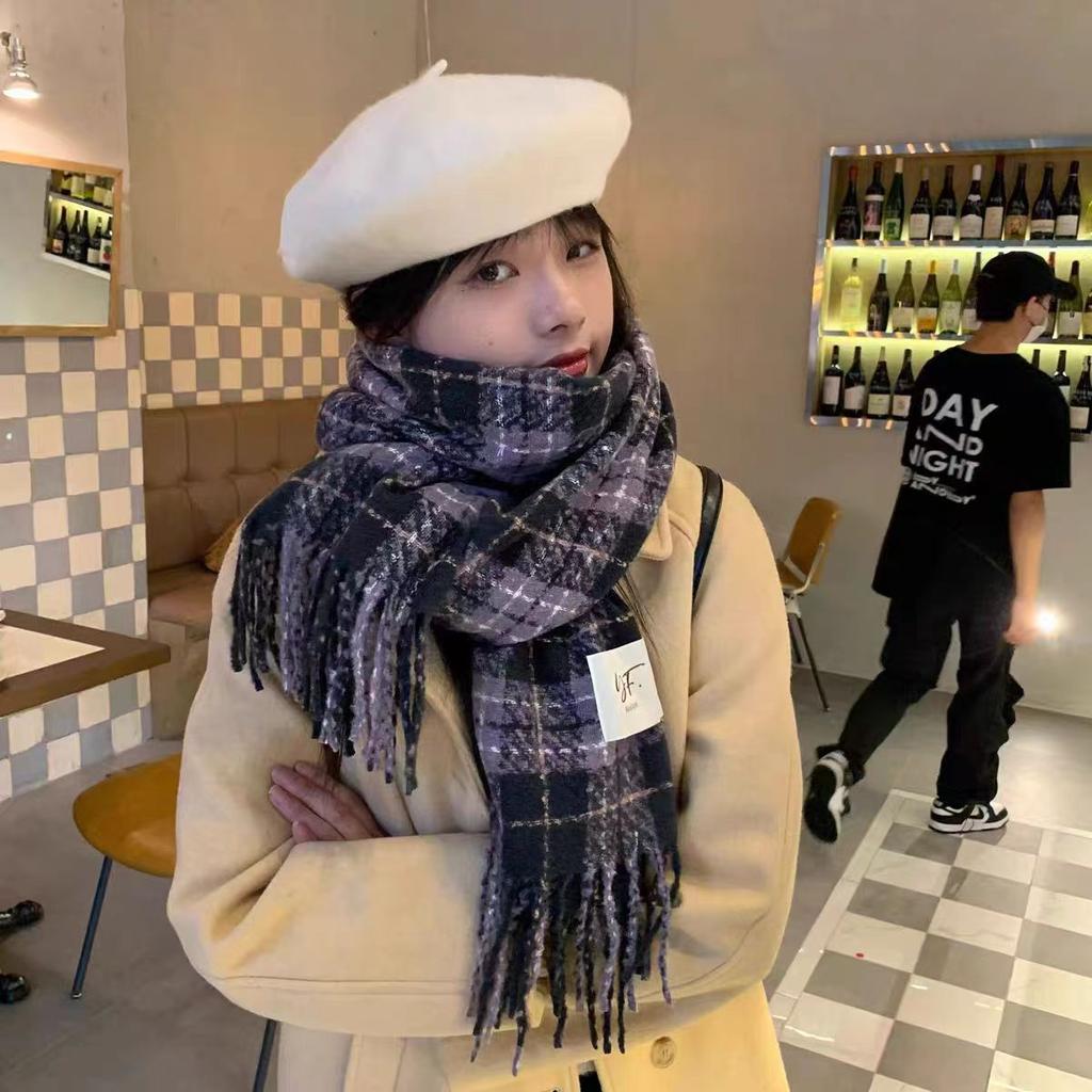 Retro Internet celebrity plaid scarf girls winter ins Korean version versatile warm long shawl dual-purpose student scarf